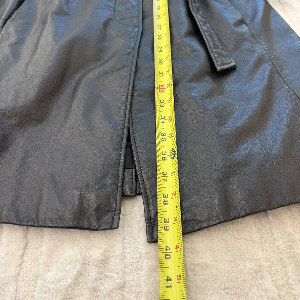 Vintage Express Black Leather Trench Coat Size Large - Picture 3 of 7